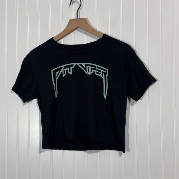 Pit Viper Crop Top Tee Shirt M Black Neon Logo Y2K Streetwear Unisex Metal Font - Picture 1 of 6